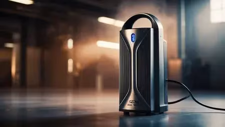 Industrial ozone generator setup for pet odor removal in an Indianapolis basement