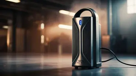 Industrial ozone generator setup for pet odor removal in an Indianapolis basement